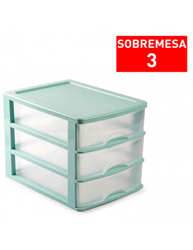 Tradineur - Cajonera de sobremesa, plástico, 3 cajones transparentes, torre de almacenaje, armario, baño, oficina, fabricada en