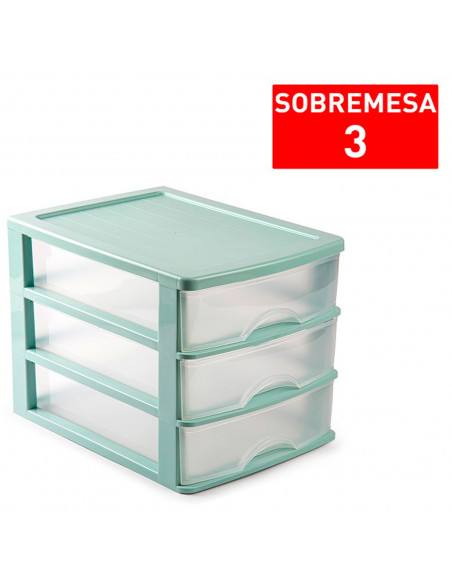 Tradineur - Cajonera de sobremesa, plástico, 3 cajones transparentes, torre de almacenaje, armario, baño, oficina, fabricada en