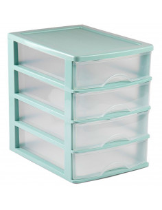 Tradineur - Cajonera de sobremesa, plástico, 4 cajones transparentes, torre de almacenaje, armario, baño, oficina, fabricada en