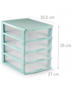 Tradineur - Cajonera de sobremesa, plástico, 4 cajones transparentes, torre de almacenaje, armario, baño, oficina, fabricada en 2