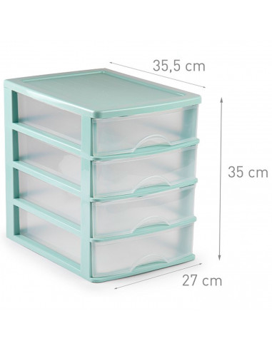Tradineur - Cajonera de sobremesa, plástico, 4 cajones transparentes, torre de almacenaje, armario, baño, oficina, fabricada en