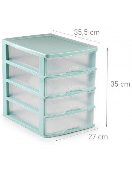 Tradineur - Cajonera de sobremesa, plástico, 4 cajones transparentes, torre de almacenaje, armario, baño, oficina, fabricada en