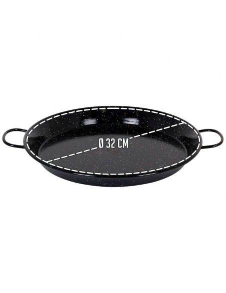 Tradineur - Paellera valenciana esmaltada, cocinar arroces, apta para gas, vitrocerámica, cocina eléctrica y lavavajillas (Negro