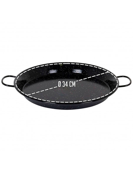 Tradineur - Paellera valenciana esmaltada, cocinar arroces, apta para gas, vitrocerámica, cocina eléctrica y lavavajillas (Negro