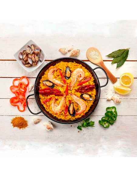 Tradineur - Paellera valenciana esmaltada, cocinar arroces, apta para gas, vitrocerámica, cocina eléctrica y lavavajillas (Negro