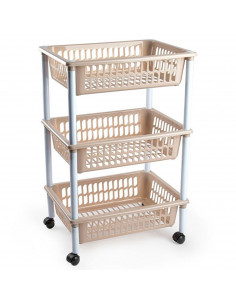 Tradineur - Carrito verdulero modelo PLFT de plástico, 3 cestas, incluye ruedas, portaobjetos, organizador de frutas, verduras,