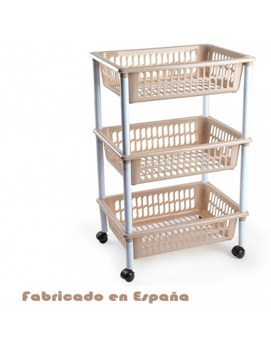 Tradineur - Carrito verdulero modelo PLFT de plástico, 3 cestas, incluye ruedas, portaobjetos, organizador de frutas, verduras,