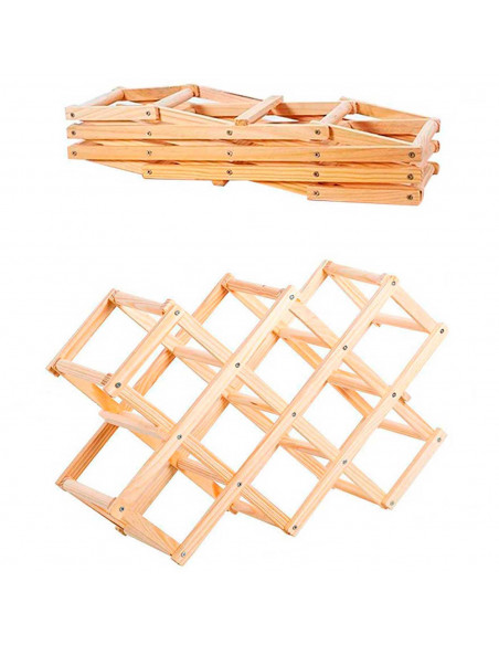 Tradineur - Botellero plegable de bambú, soporte organizador de botellas de vino, almacenamiento, exhibición de licores, barra d