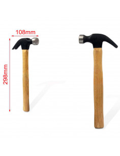 Tradineur - Martillo de uña con mango de madera y cabeza de acero, multiusos, sacar puntas y clavos, bricolaje, carpintería, con 2