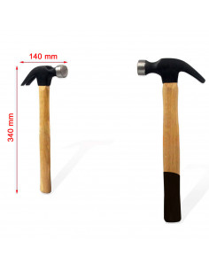 Tradineur - Martillo de uña con mango de madera, cabeza de acero, multiusos, sacar puntas y clavos, bricolaje, carpintería, cons 2