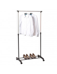 Tradineur - Perchero extensible con ruedas, acero inoxidable y plástico, incluye barra y estante para calzado, altura regulable,