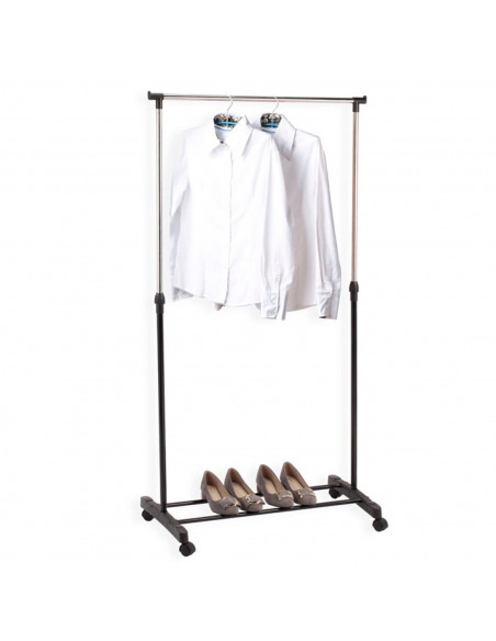 Tradineur - Perchero extensible con ruedas, acero inoxidable y plástico, incluye barra y estante para calzado, altura regulable,