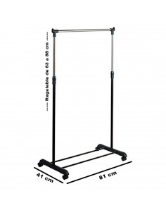 Tradineur - Perchero extensible con ruedas, acero inoxidable y plástico, incluye barra y estante para calzado, altura regulable, 2