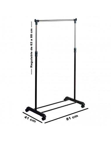 Tradineur - Perchero extensible con ruedas, acero inoxidable y plástico, incluye barra y estante para calzado, altura regulable,