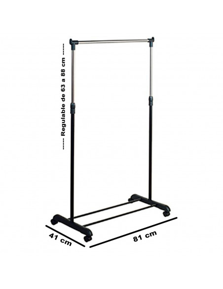 Tradineur - Perchero extensible con ruedas, acero inoxidable y plástico, incluye barra y estante para calzado, altura regulable,