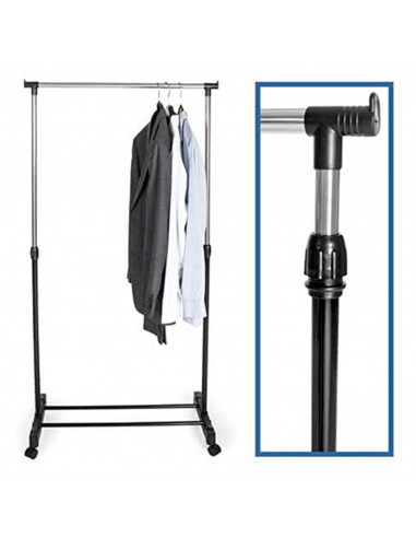 Tradineur - Perchero extensible con ruedas, acero inoxidable y plástico, incluye barra y estante para calzado, altura regulable,