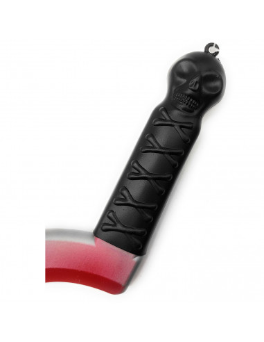 Tradineur - Hoz de plástico, mango decorado con calavera y tibias, complemento para disfraces de asesino, criminal, carnaval, Ha