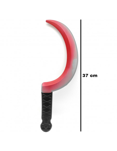 Tradineur - Hoz de plástico, mango decorado con calavera y tibias, complemento para disfraces de asesino, criminal, carnaval, Ha