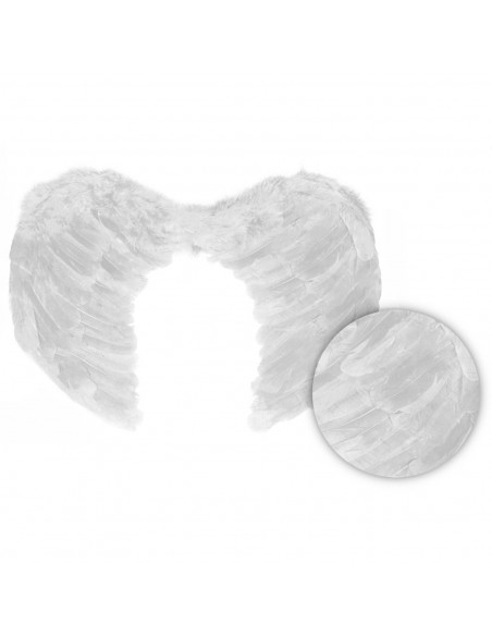 Tradineur - Alas de ángel con plumas y tirantes elásticos, complemento para disfraz de Halloween, carnaval, cosplay, fiestas, na