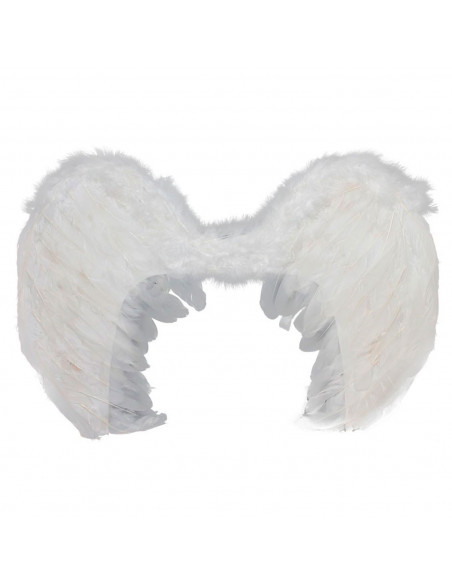 Tradineur - Alas de ángel con plumas y tirantes elásticos, complemento para disfraz de Halloween, carnaval, cosplay, fiestas, na