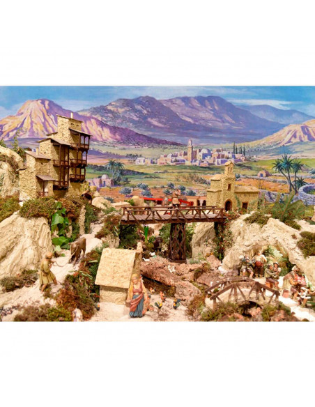 Tradineur - Rollo de papel con paisaje de belén - Decoración para Nacimiento, Navidad, tradicional - Alto detalle - 120 x 65 cm