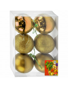 Tradineur - Sets de 6 Bolas para árbol navideño - Fabricado en plástico - Decoración para temporada navideña - Ø 8 cm - Color Or 2