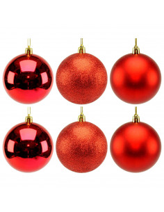 Tradineur - Set de 6 Bolas para árbol navideño - Fabricado en plástico - Decoración para temporada navideña - Ø 8 cm - Color Roj