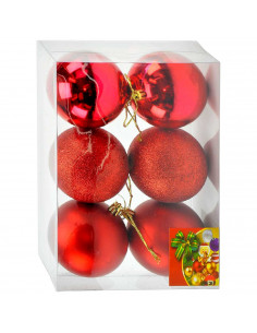 Tradineur - Set de 6 Bolas para árbol navideño - Fabricado en plástico - Decoración para temporada navideña - Ø 8 cm - Color Roj 2