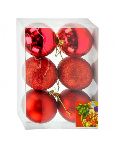 Tradineur - Set de 6 Bolas para árbol navideño - Fabricado en plástico - Decoración para temporada navideña - Ø 8 cm - Color Roj