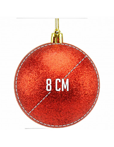 Tradineur - Set de 6 Bolas para árbol navideño - Fabricado en plástico - Decoración para temporada navideña - Ø 8 cm - Color Roj