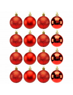 Tradineur - Sets de 16 Bolas para árbol navideño - Fabricado en plástico - Decoración para temporada navideña - Ø 5 cm - Color R