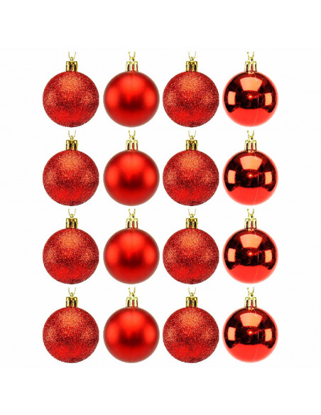 Tradineur - Sets de 16 Bolas para árbol navideño - Fabricado en plástico - Decoración para temporada navideña - Ø 5 cm - Color R