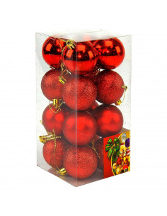 Tradineur - Sets de 16 Bolas para árbol navideño - Fabricado en plástico - Decoración para temporada navideña - Ø 5 cm - Color R 2