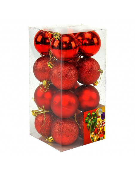 Tradineur - Sets de 16 Bolas para árbol navideño - Fabricado en plástico - Decoración para temporada navideña - Ø 5 cm - Color R