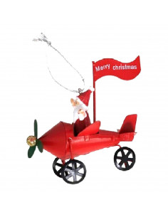 Tradineur - Colgante navideño de Papá Noel en avión - Fabricado en Metal y resina - Decoración para temporada navideña - 9 x 7 x