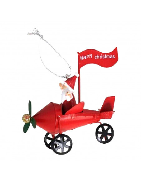 Tradineur - Colgante navideño de Papá Noel en avión - Fabricado en Metal y resina - Decoración para temporada navideña - 9 x 7 x