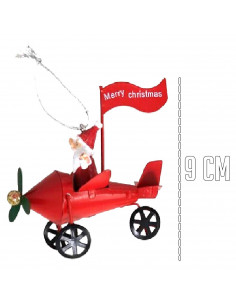 Tradineur - Colgante navideño de Papá Noel en avión - Fabricado en Metal y resina - Decoración para temporada navideña - 9 x 7 x 2
