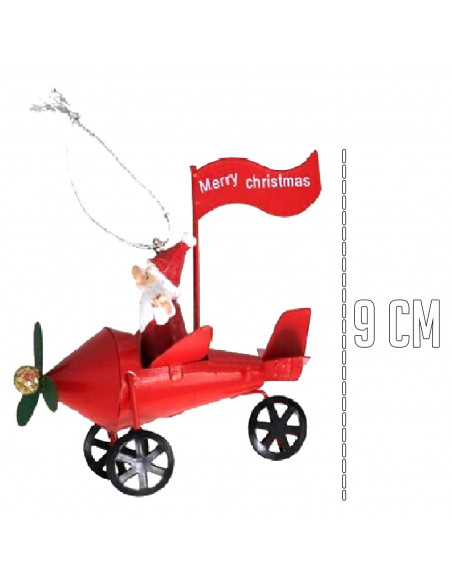 Tradineur - Colgante navideño de Papá Noel en avión - Fabricado en Metal y resina - Decoración para temporada navideña - 9 x 7 x