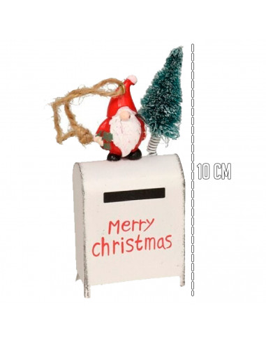 Tradineur - Colgante navideño de Papá Noel en Buzón - Fabricado en Metal y resina - Decoración para temporada navideña - 10 x 6