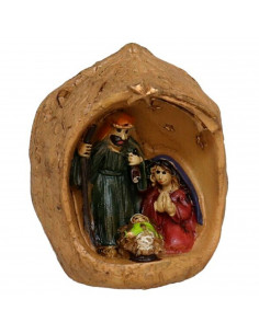Tradineur - Mini nacimiento en nuez de resina, decoración Navidad, belén, pesebre, figura, adorno de sobremesa, estanterías, hog