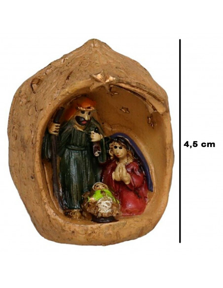 Tradineur - Mini nacimiento en nuez de resina, decoración Navidad, belén, pesebre, figura, adorno de sobremesa, estanterías, hog