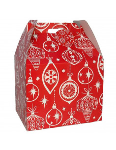 Tradineur - Caja de cartón para lote de Navidad, cesta plegable con asa, guardar regalos, botellas vino, resistente, 40 x 32 x 3