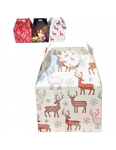 Tradineur - Caja de cartón para lote de Navidad, cesta plegable con asa, guardar regalos, botellas vino, resistente, 40 x 32 x 3 2