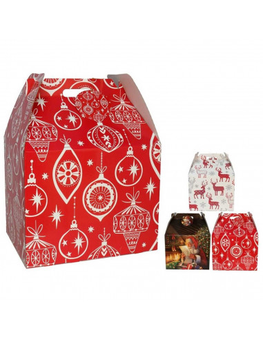 Tradineur - Caja de cartón para lote de Navidad, cesta plegable con asa, guardar regalos, botellas vino, resistente, 40 x 32 x 3