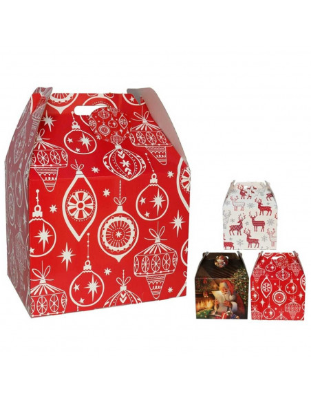 Tradineur - Caja de cartón para lote de Navidad, cesta plegable con asa, guardar regalos, botellas vino, resistente, 40 x 32 x 3