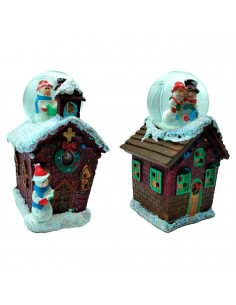 Tradineur - Casitas navideñas con luces LED y bola de Nieve - Fabricados en Resina - Decoración para temporada navideña - 11 x 6