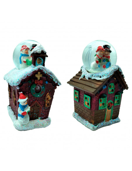 Tradineur - Casitas navideñas con luces LED y bola de Nieve - Fabricados en Resina - Decoración para temporada navideña - 11 x 6