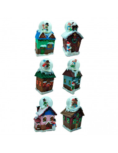 Tradineur - Casitas navideñas con luces LED y bola de Nieve - Fabricados en Resina - Decoración para temporada navideña - 11 x 6