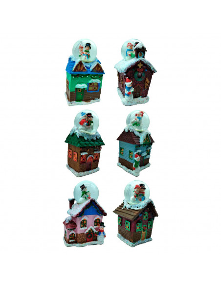 Tradineur - Casitas navideñas con luces LED y bola de Nieve - Fabricados en Resina - Decoración para temporada navideña - 11 x 6