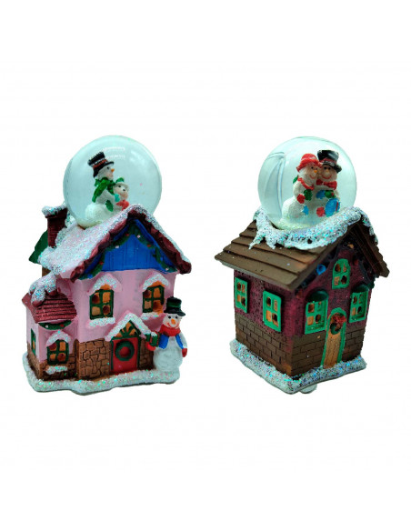 Tradineur - Casitas navideñas con luces LED y bola de Nieve - Fabricados en Resina - Decoración para temporada navideña - 11 x 6